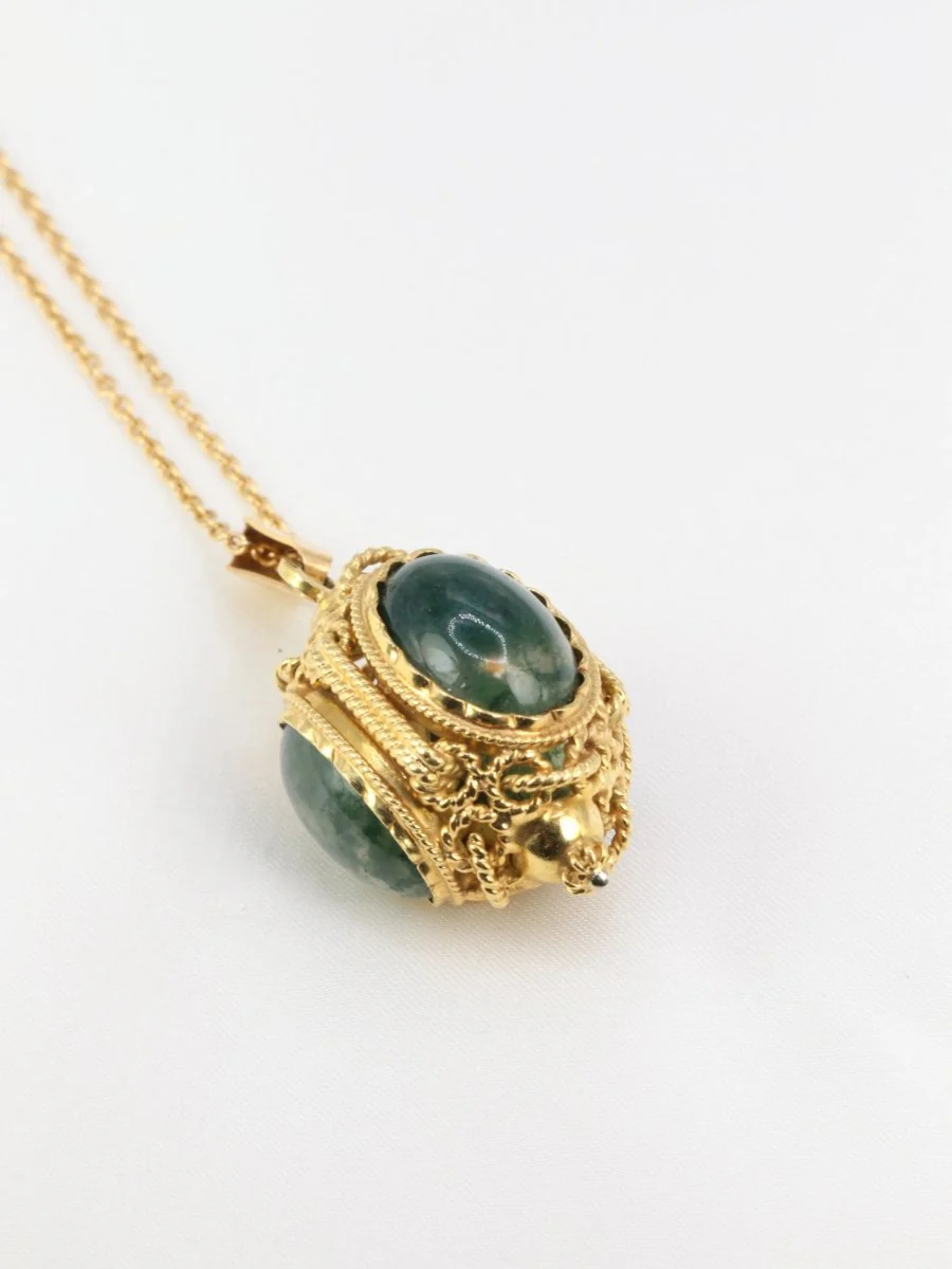Pendentif lanterne en or et cabochons d’agate mousse - Image 4