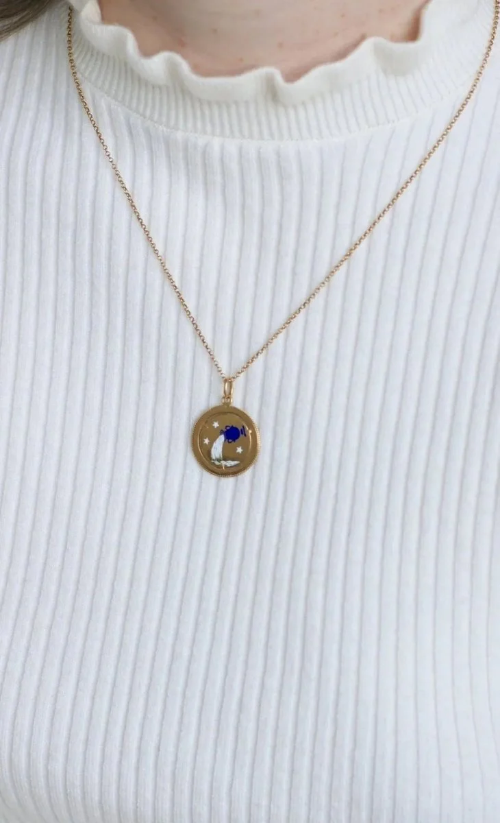 Pendentif médaille astrologique Verseau, or et émail - Image 4