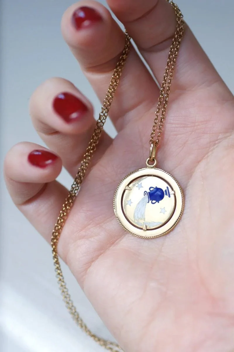 Pendentif médaille astrologique Verseau, or et émail - Image 9
