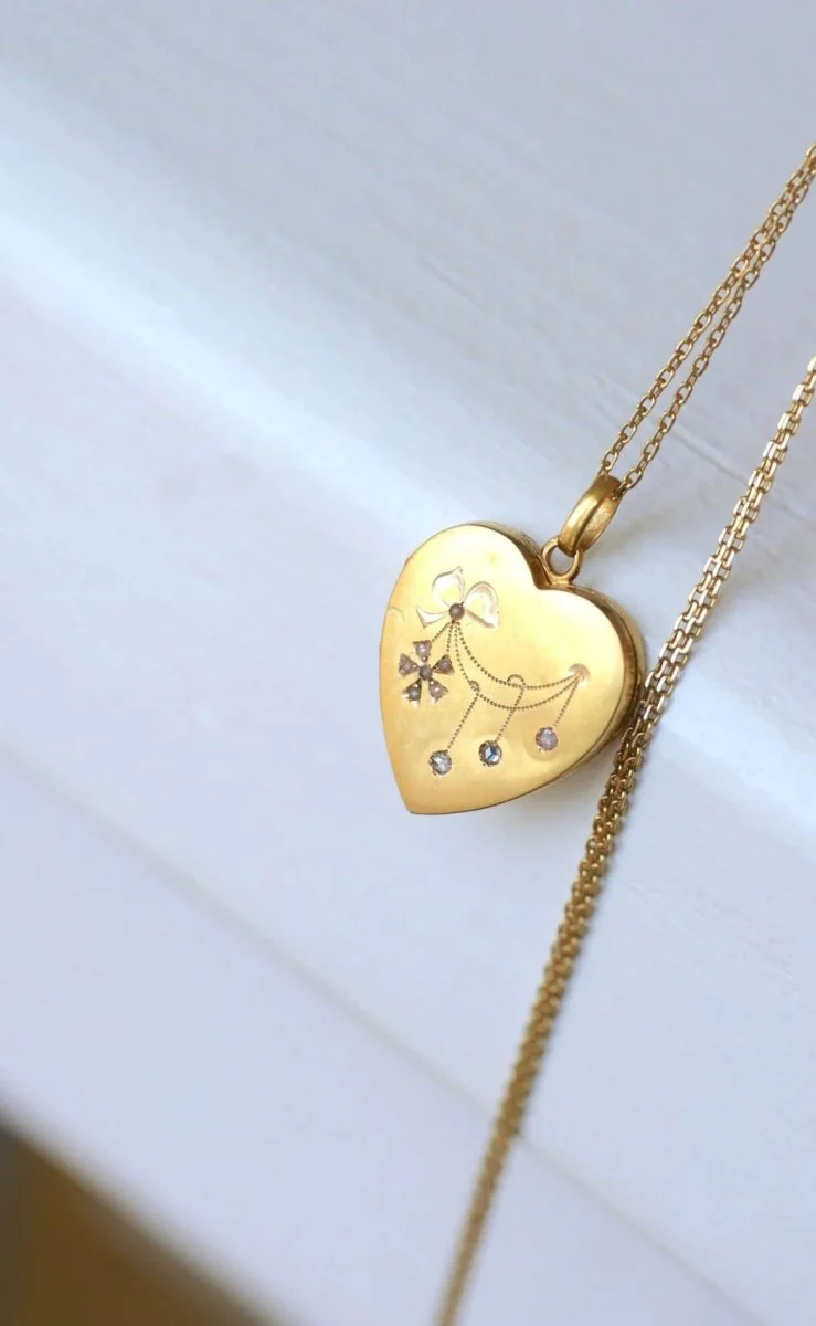 Médaillon cœur ouvrant en or, diamants, et perles - Image 3