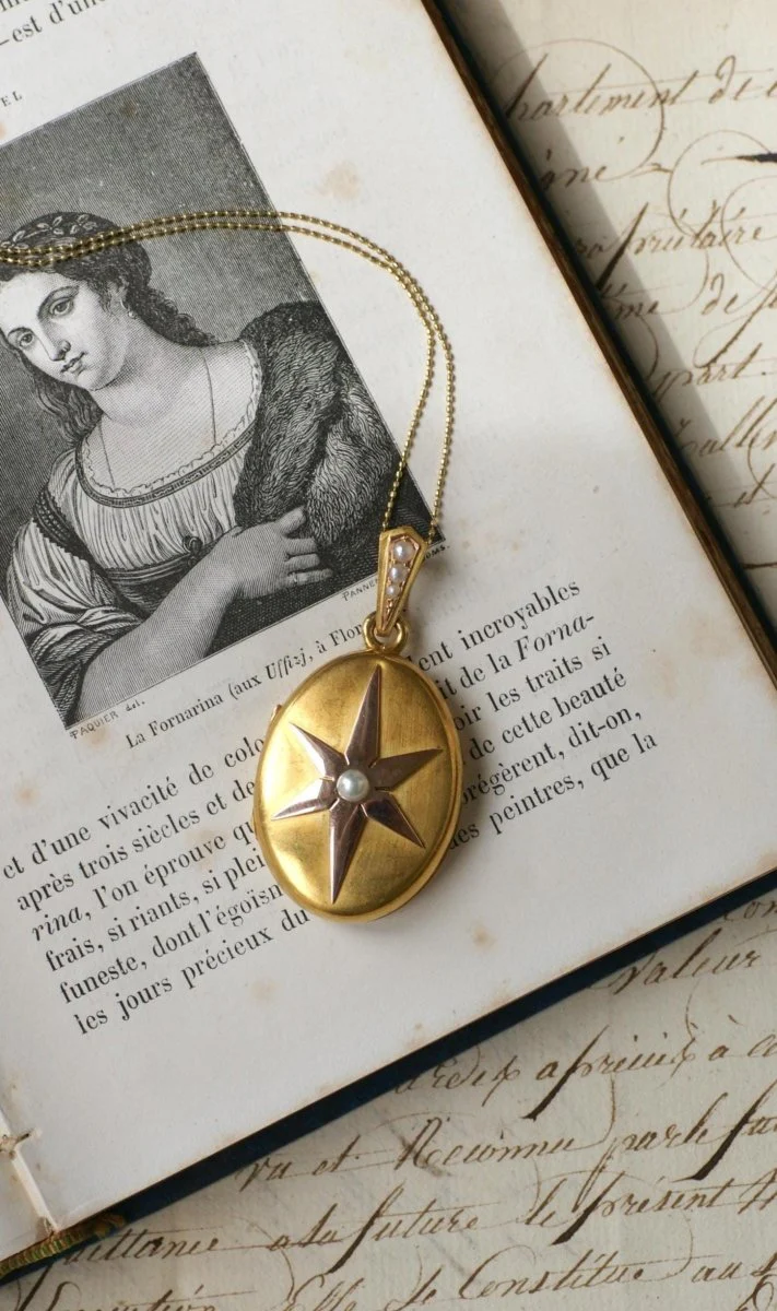 Médaillon Ancien Etoile Perles Fines sur Or Rose et Jaune - Image 11