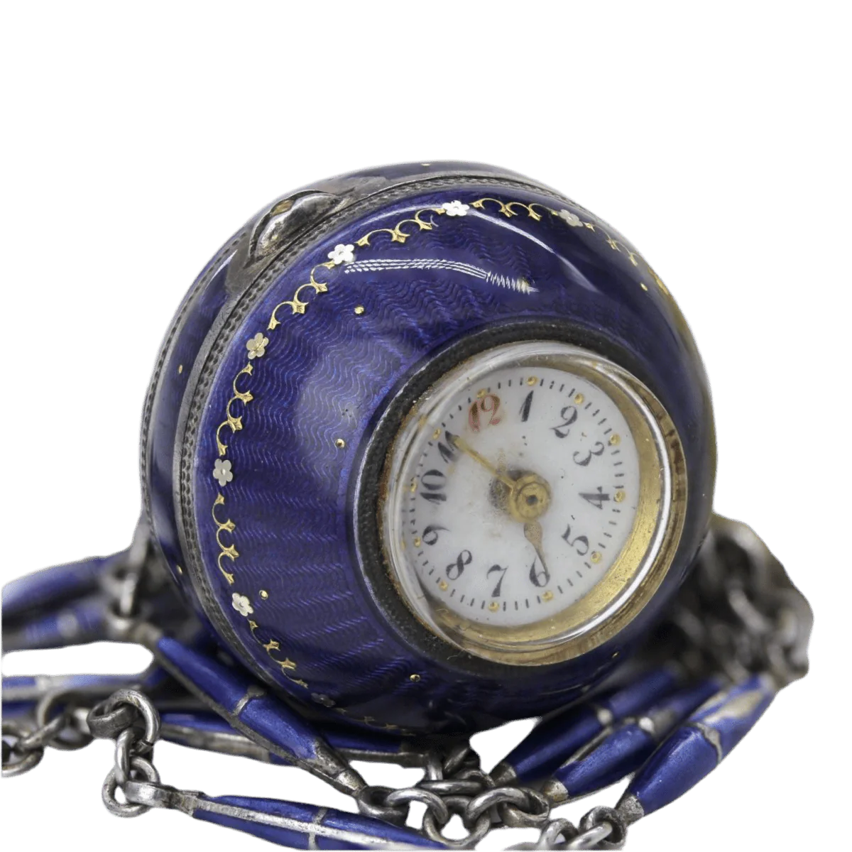 Collier Pendentif montre en or jaune, argent et émail - Image 3