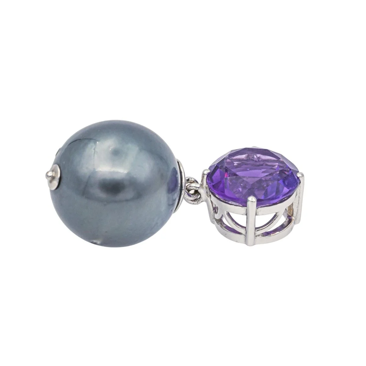 Pendentif en or blanc, perle et améthyste - Image 3