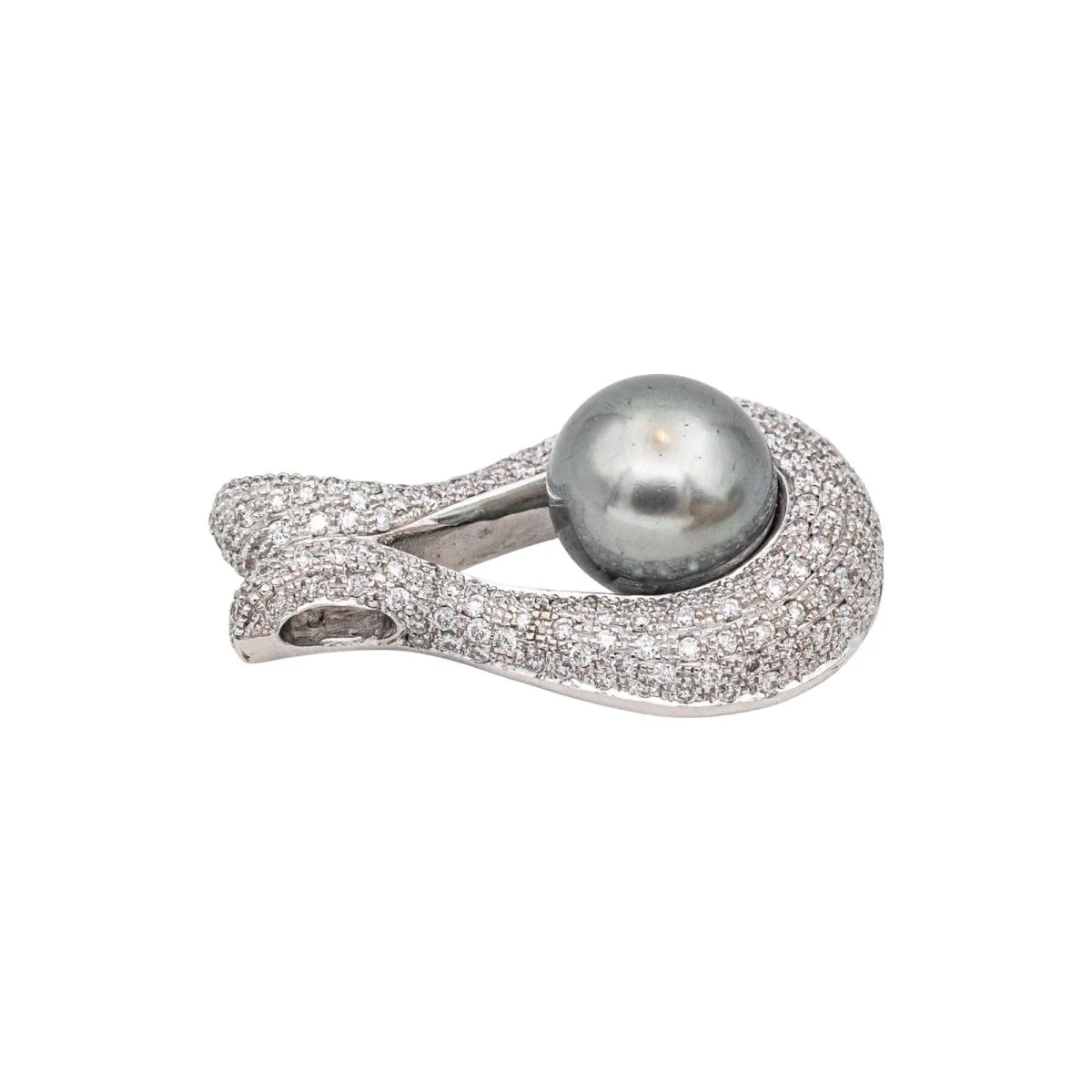 Pendentif en or blanc, perle et diamants - Image 2