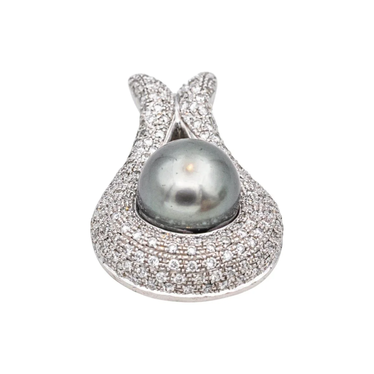 Pendentif en or blanc, perle et diamants - Image 3