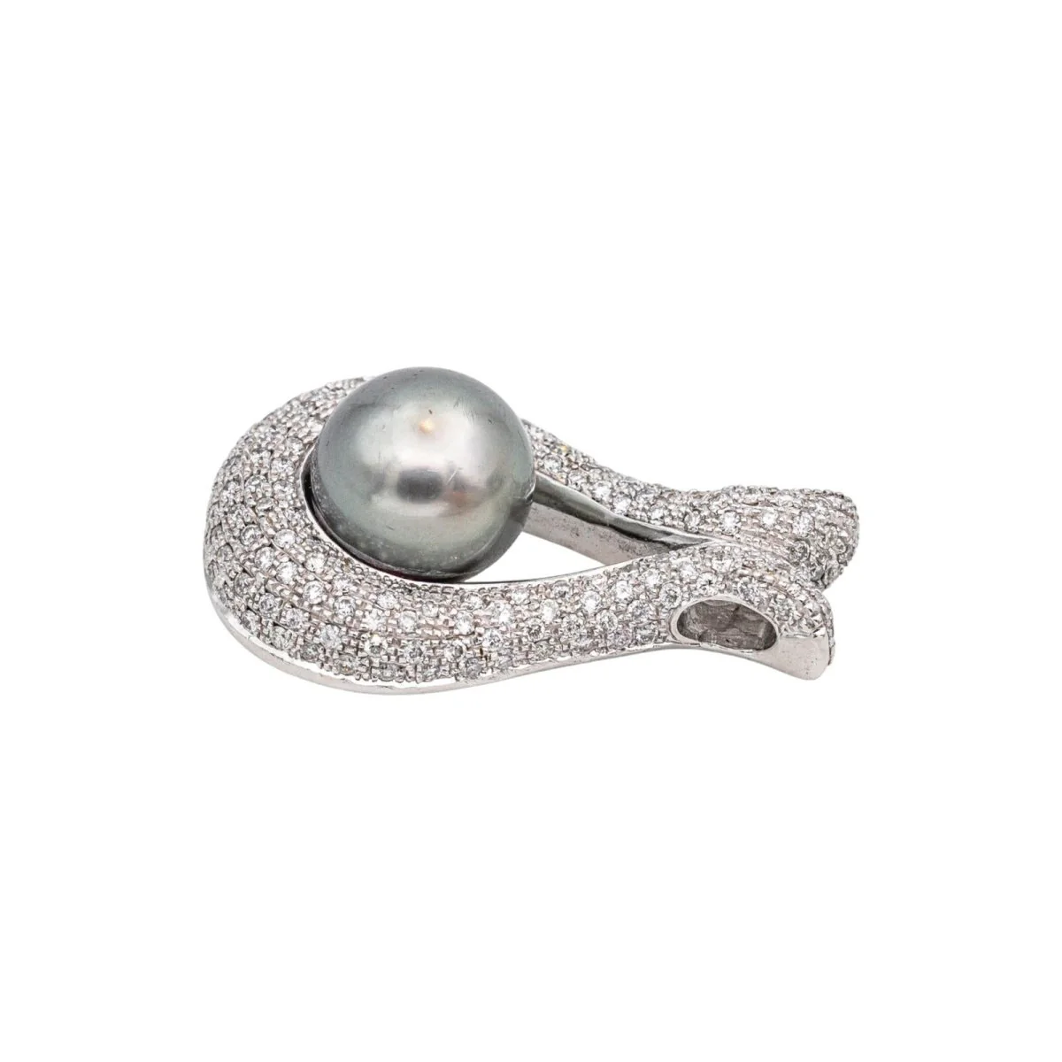 Pendentif en or blanc, perle et diamants - Image 5