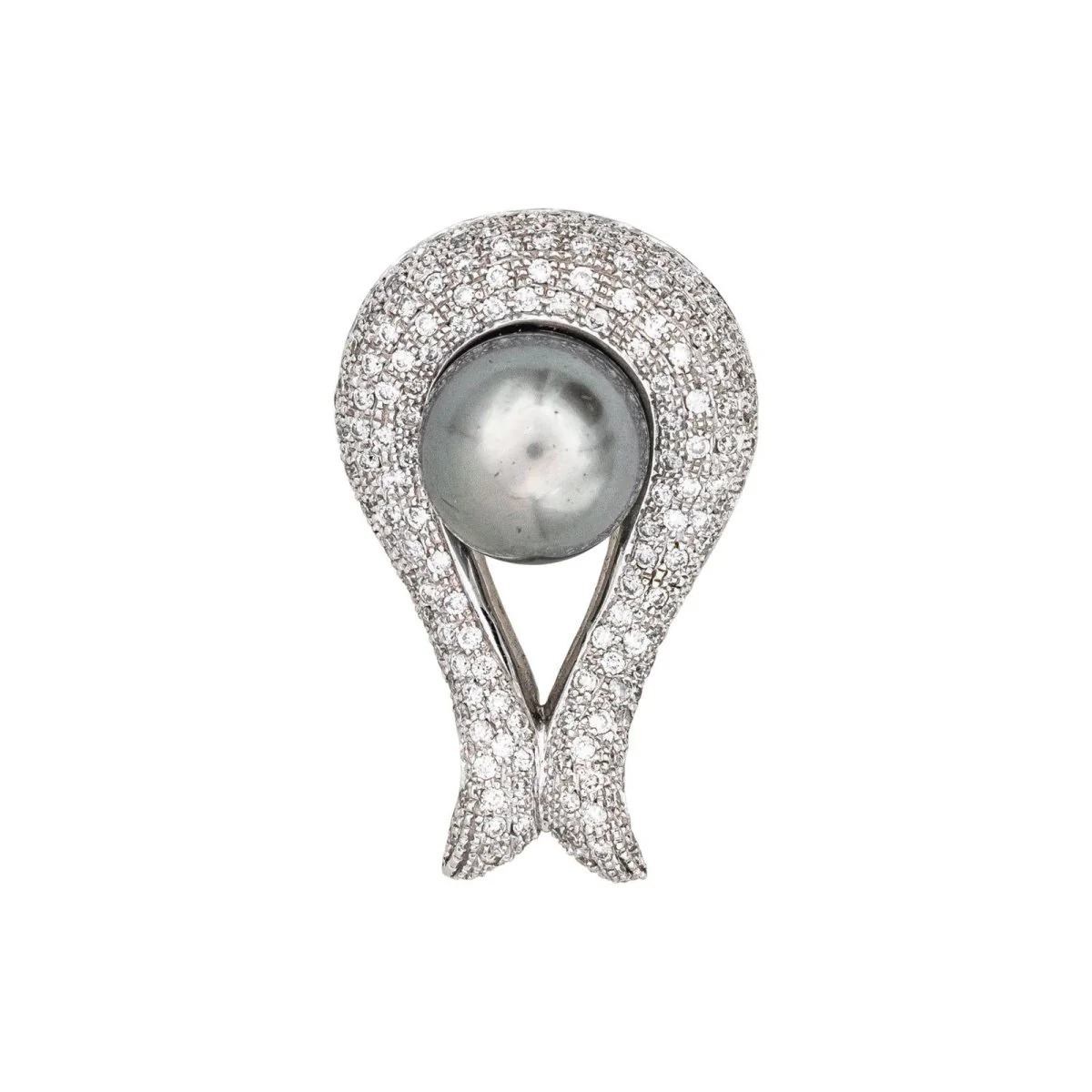 Pendentif en or blanc, perle et diamants - Image 6