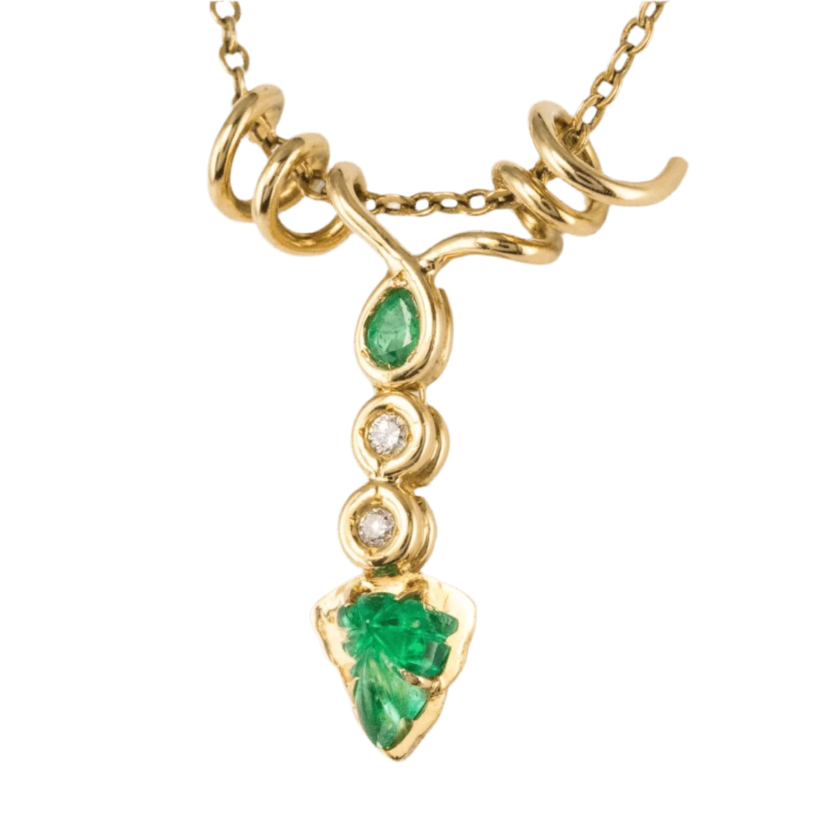 Pendentif en or jaune, émeraudes et diamants - Image 3