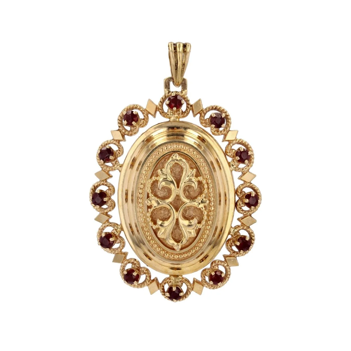 Pendentif en or jaune, perles et grenats