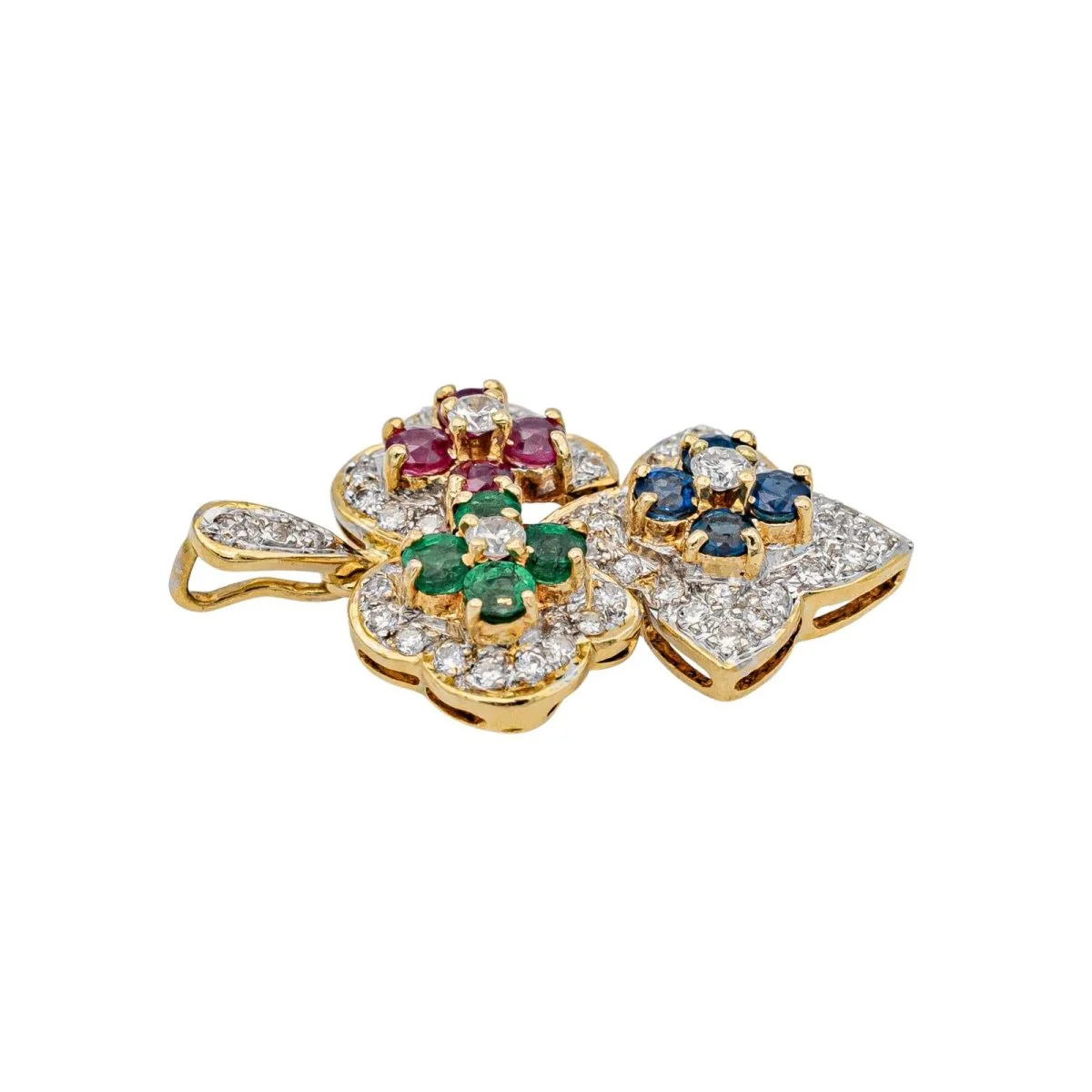 Pendentif en or jaune, or blanc, rubis, saphirs, émeraudes et diamants - Image 5