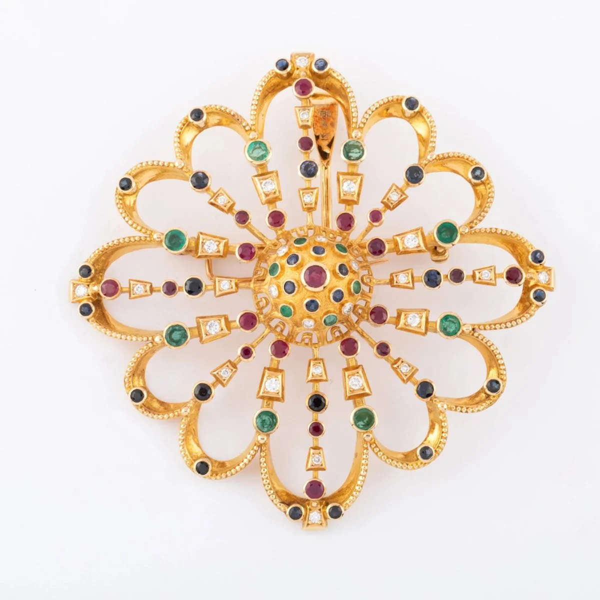 Pendentif et broche LALAOUNIS en or jaune, émeraudes, rubis, saphirs et diamants - Image 6