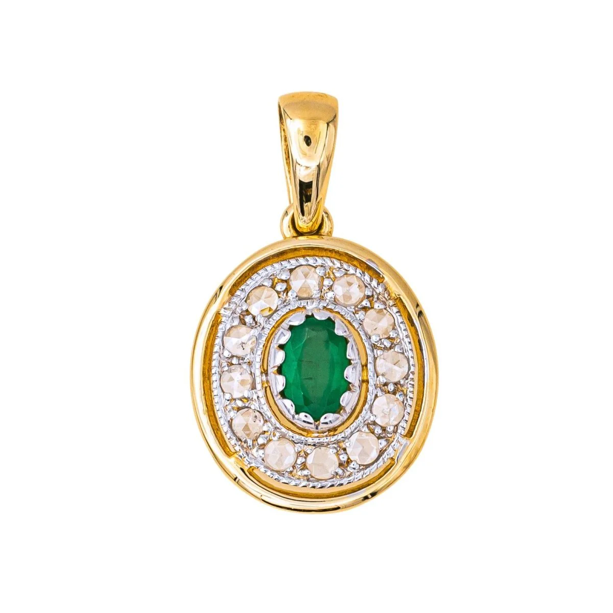 Pendentif en or blanc, or jaune, émeraude et diamants