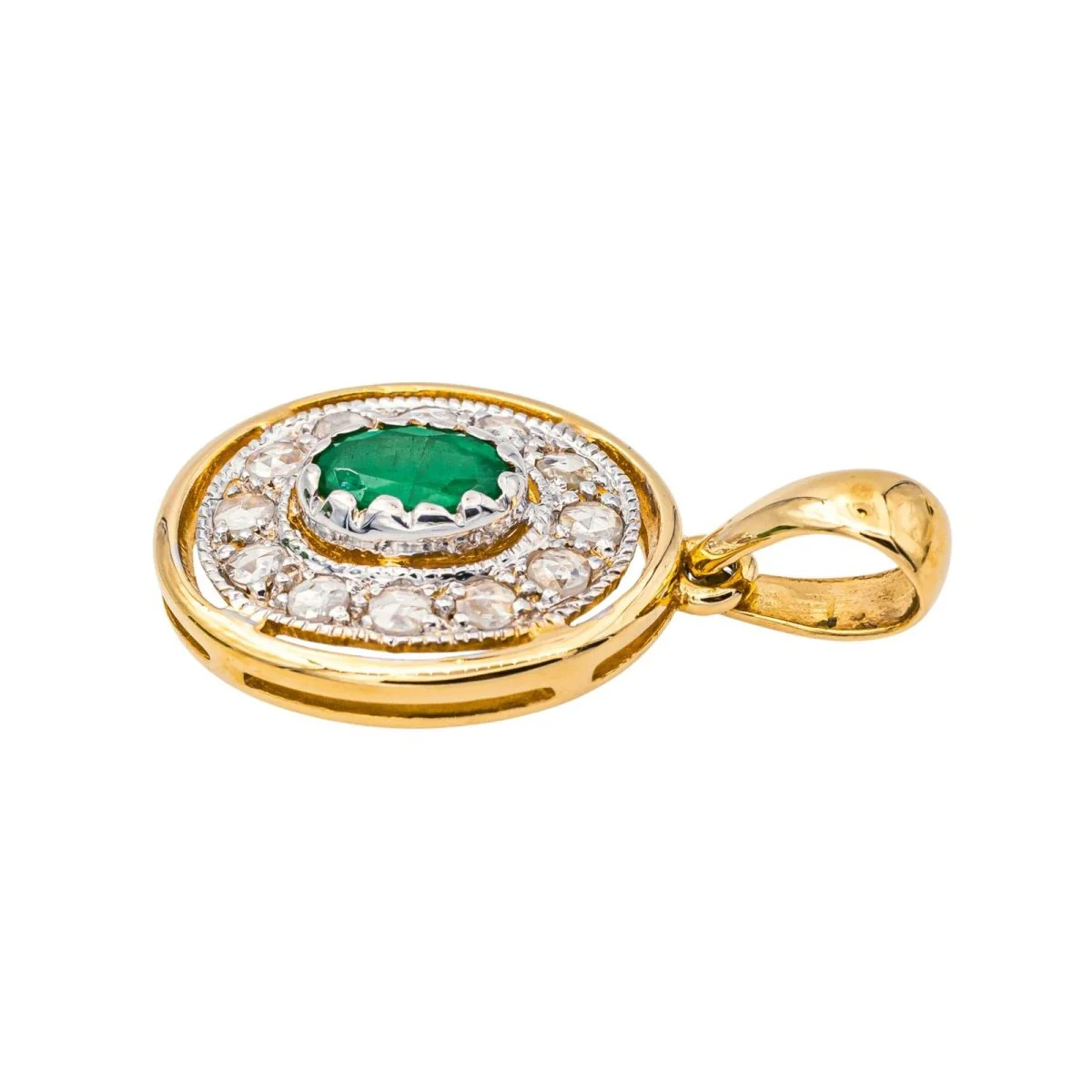 Pendentif en or blanc, or jaune, émeraude et diamants - Image 2
