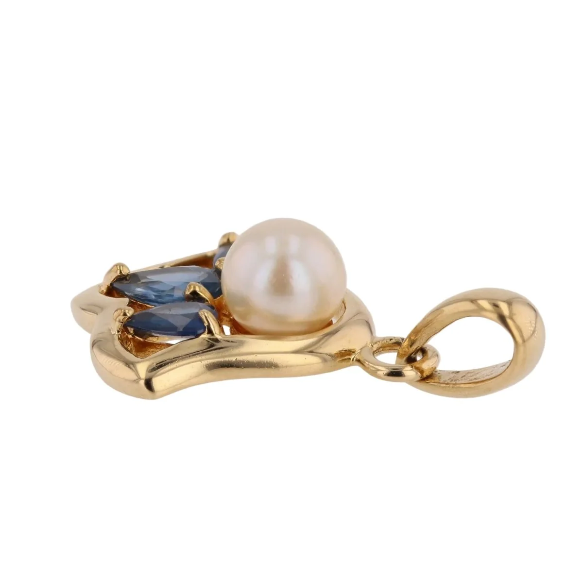 Pendentif en or jaune, perle et saphirs - Image 3