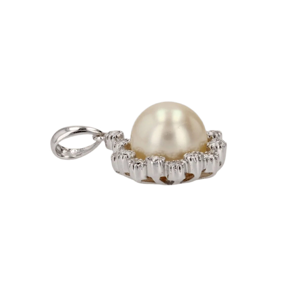 Pendentif en or blanc, perle et diamants - Image 3