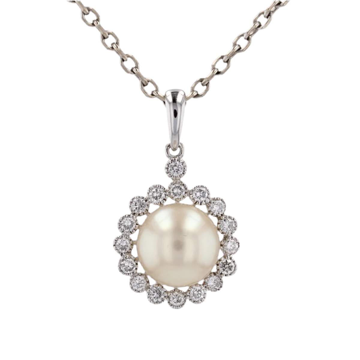 Pendentif en or blanc, perle et diamants - Image 4