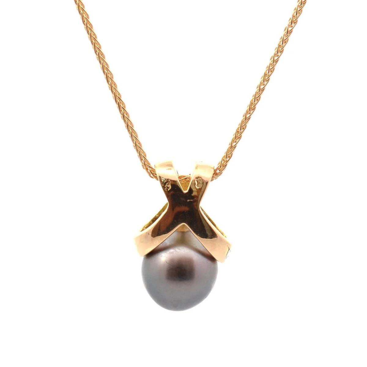 Pendentif en or jaune, perle et diamants - Image 2