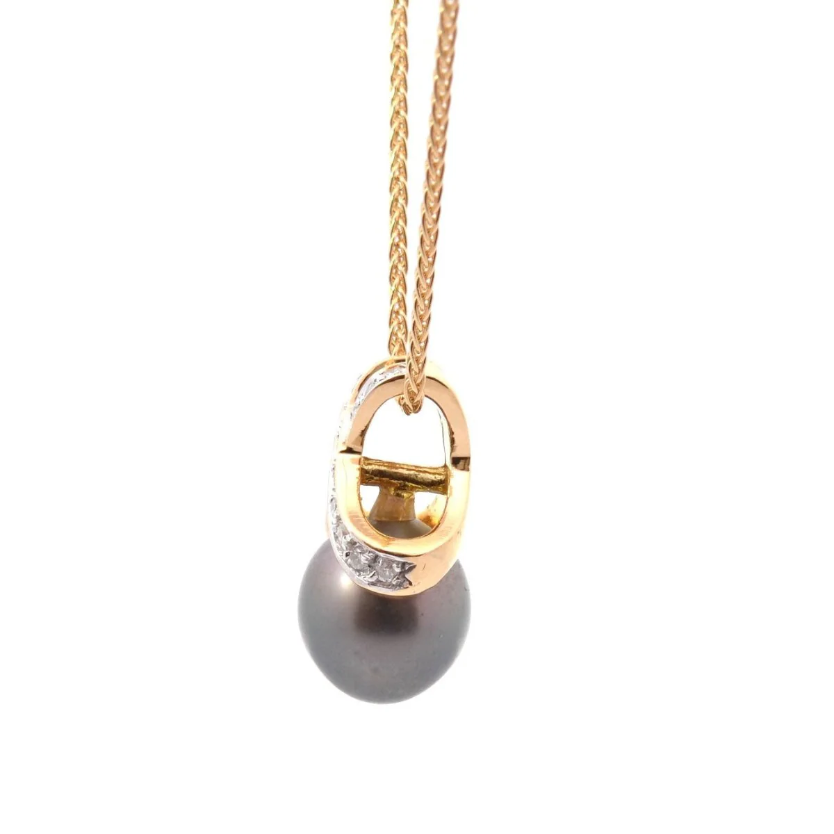 Pendentif en or jaune, perle et diamants - Image 3