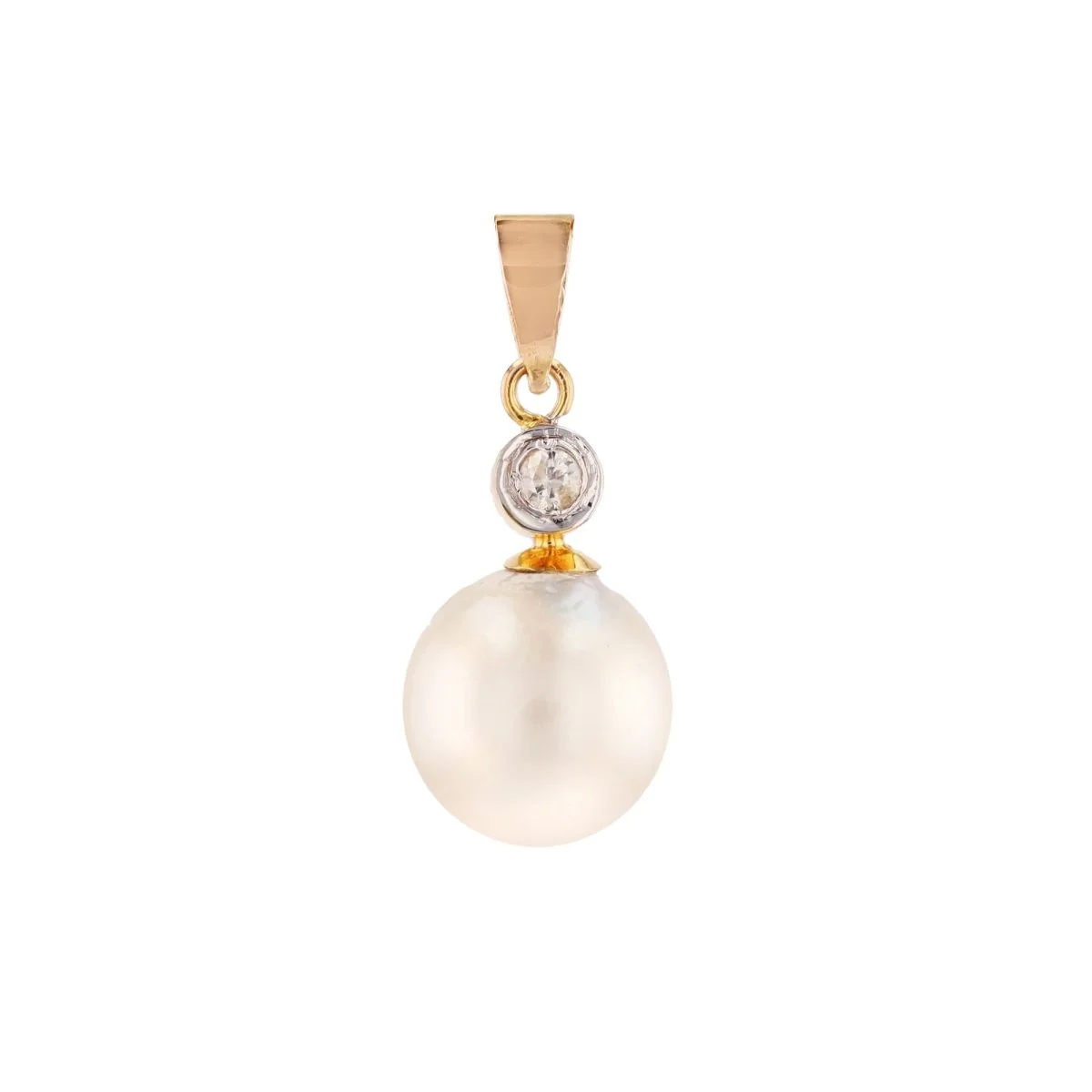 Pendentif en or rose, perle et diamant