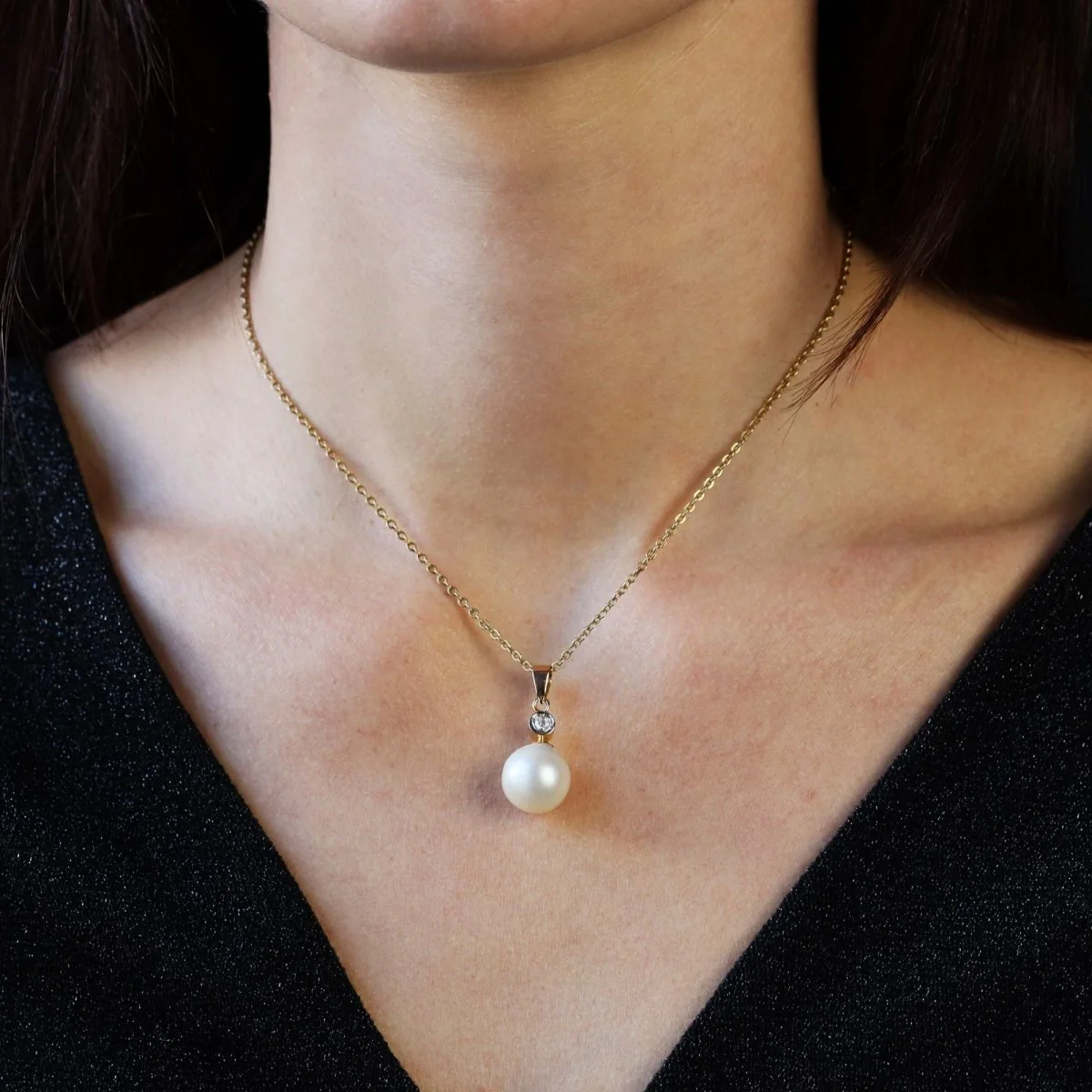 Pendentif en or rose, perle et diamant - Image 2
