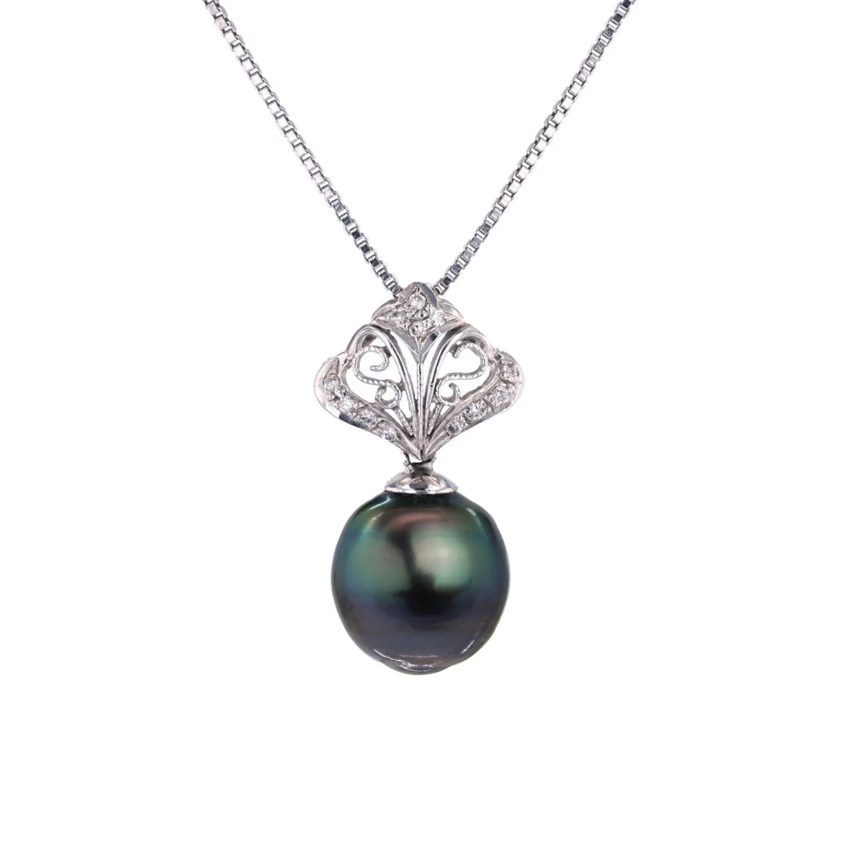 Collier Pendentif en or blanc, perle et diamants