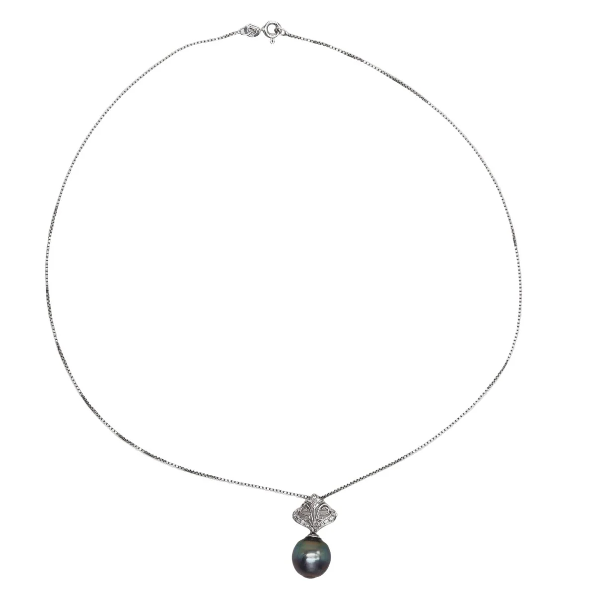 Collier Pendentif en or blanc, perle et diamants - Image 3
