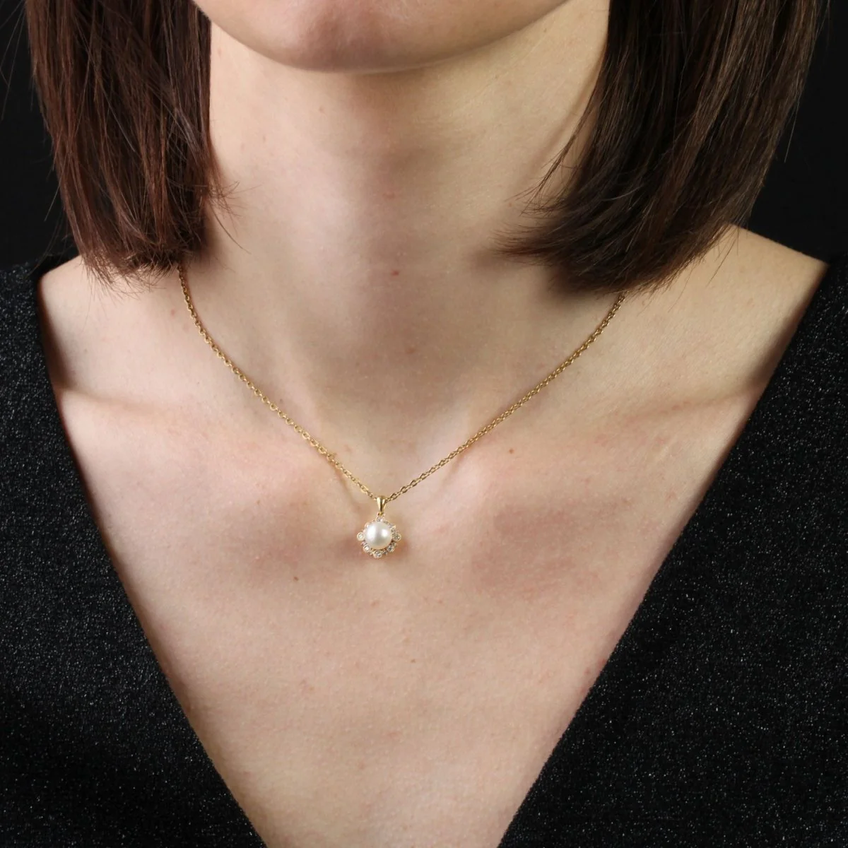 Pendentif en or jaune, perle et diamants - Image 2