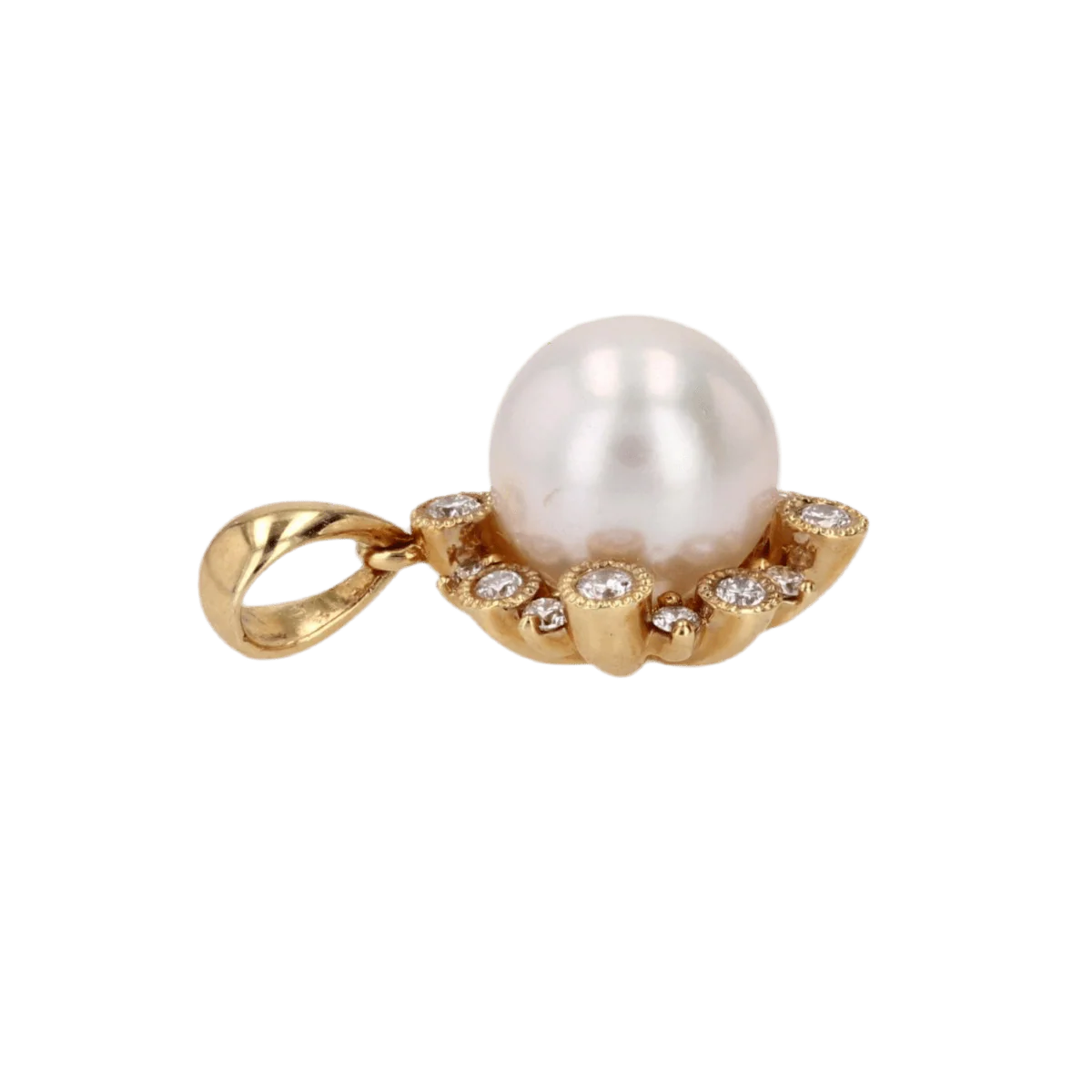 Pendentif en or jaune, perle et diamants - Image 5