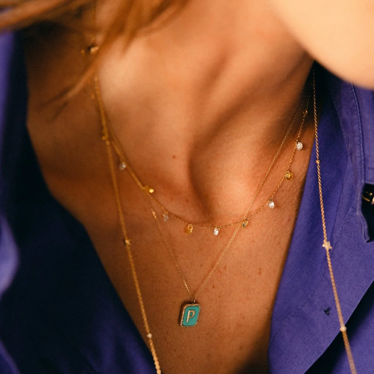 Collier Pendentif PERSÉE en or jaune, turquoise et diamants - Image 2