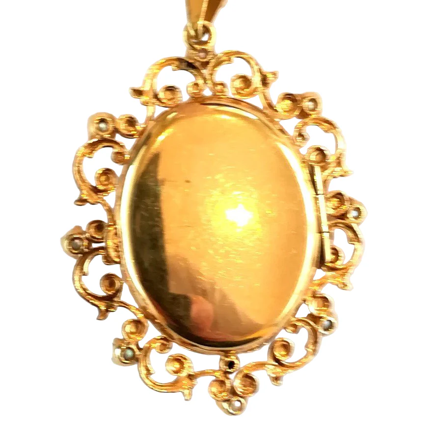 Pendentif porte photo en or jaune et perles - Image 2