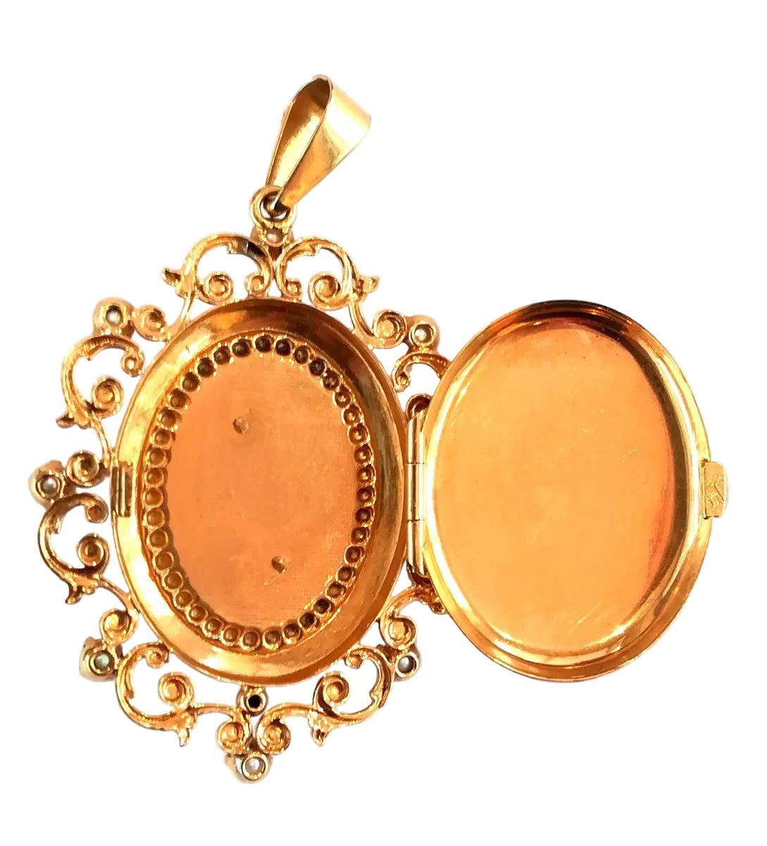 Pendentif porte photo en or jaune et perles - Image 3