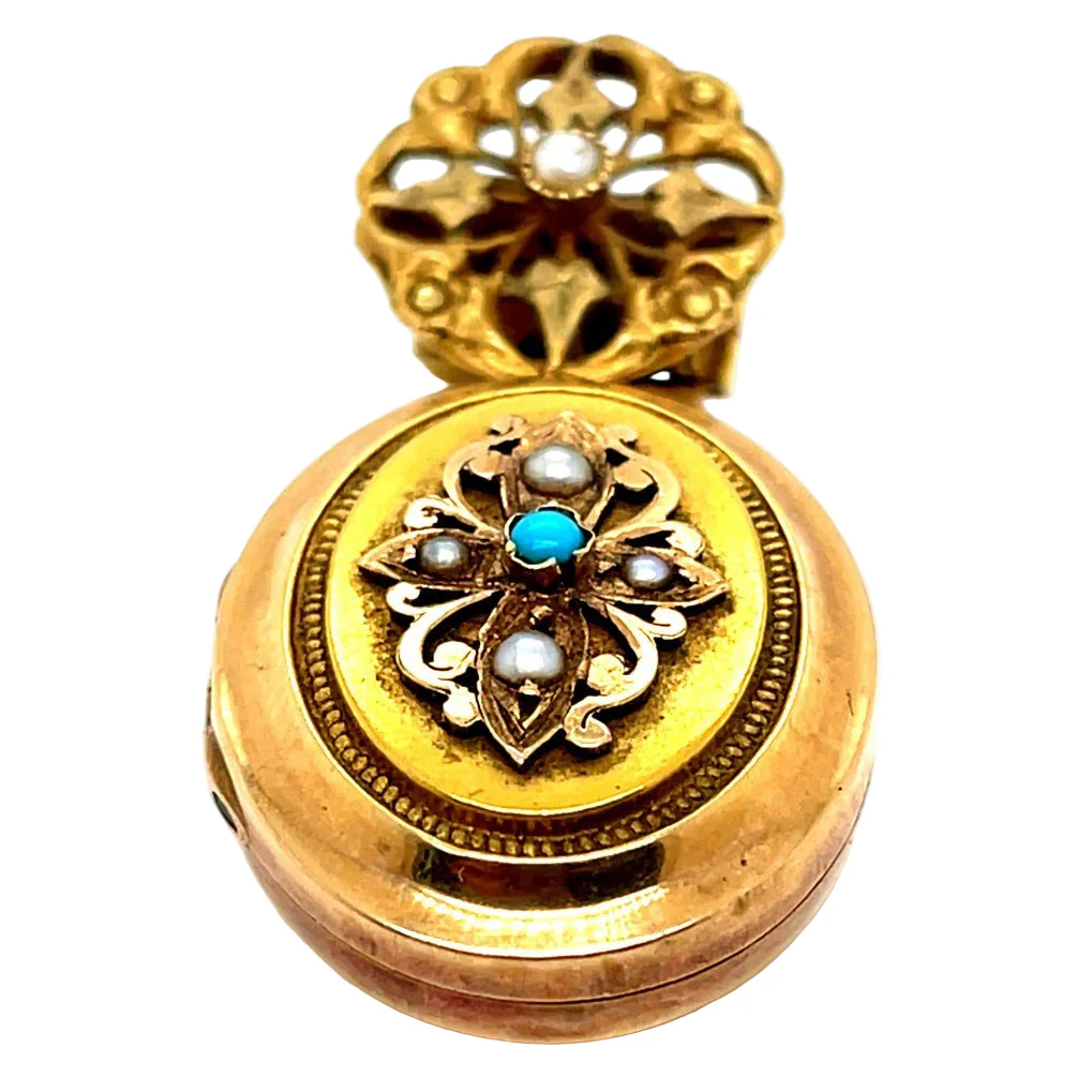 Pendentif en or jaune, perles et turquoise