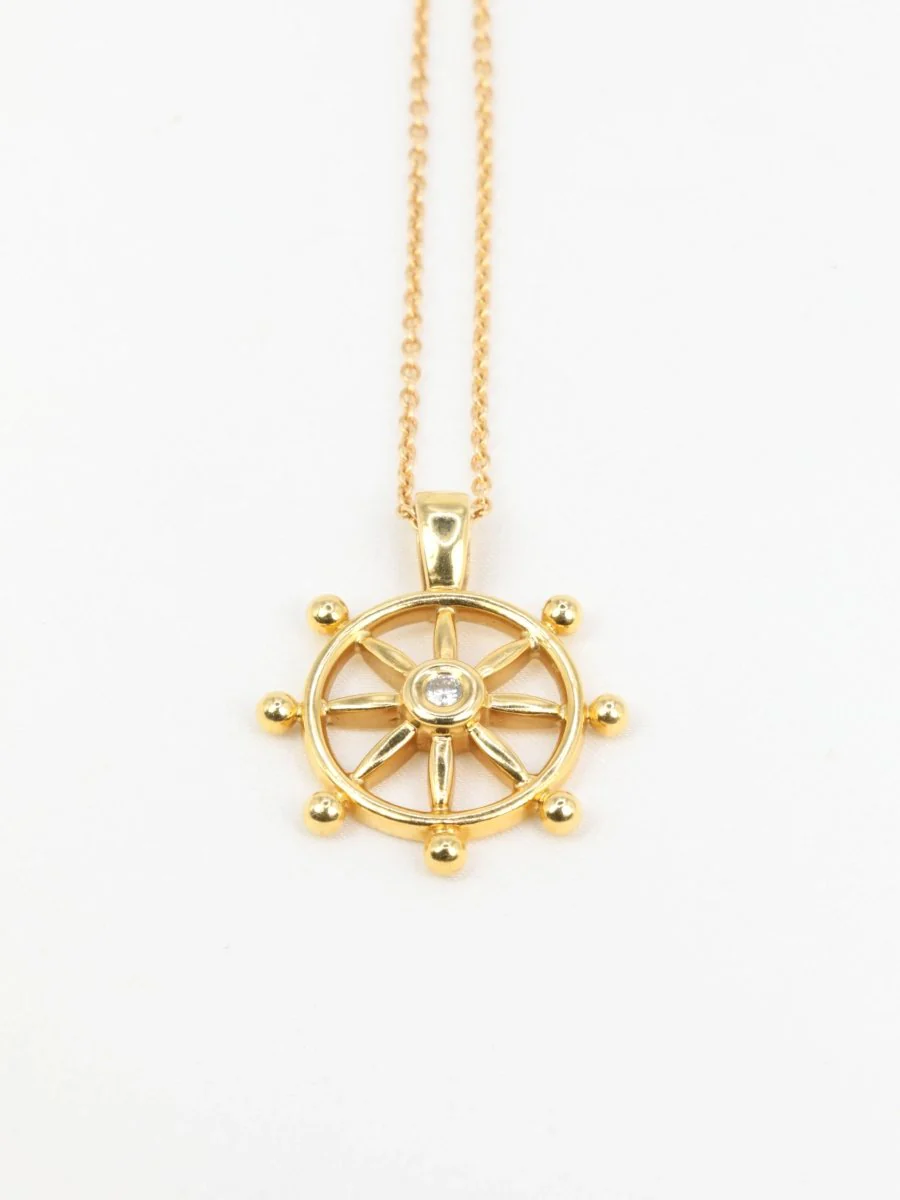 Pendentif roue de bateau en or jaune et diamant - Image 6