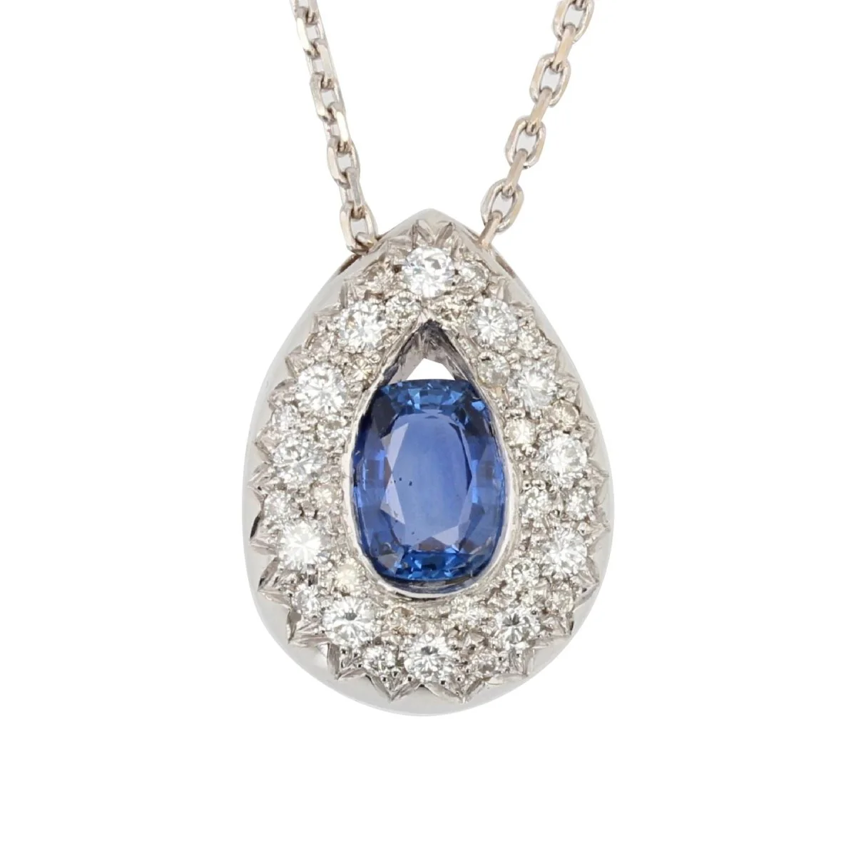Collier Pendentif en or blanc, saphir et diamants