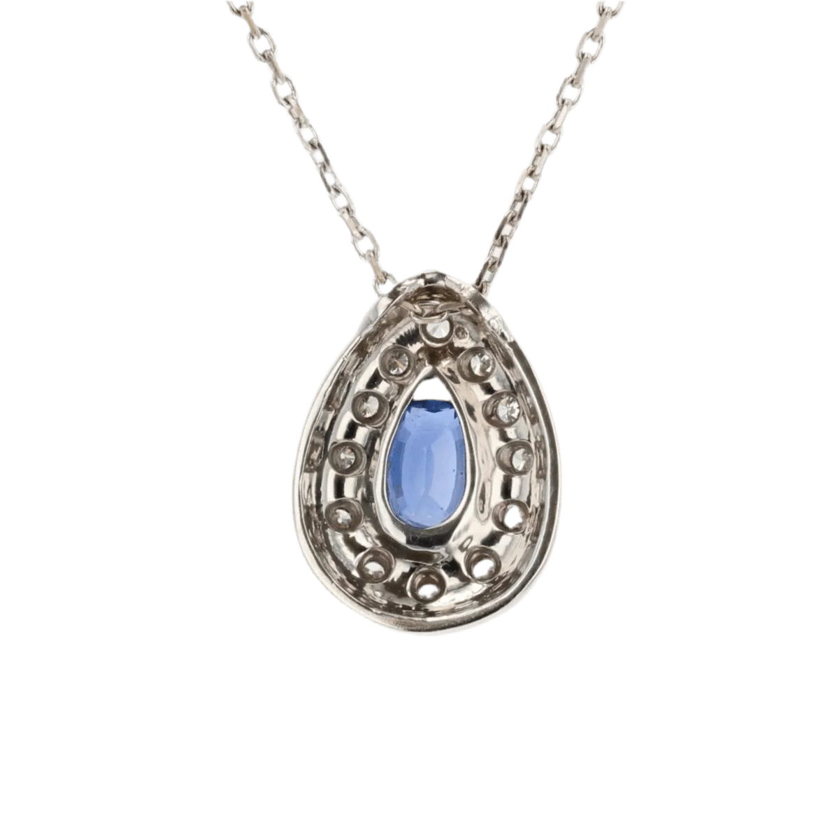 Collier Pendentif en or blanc, saphir et diamants - Image 4