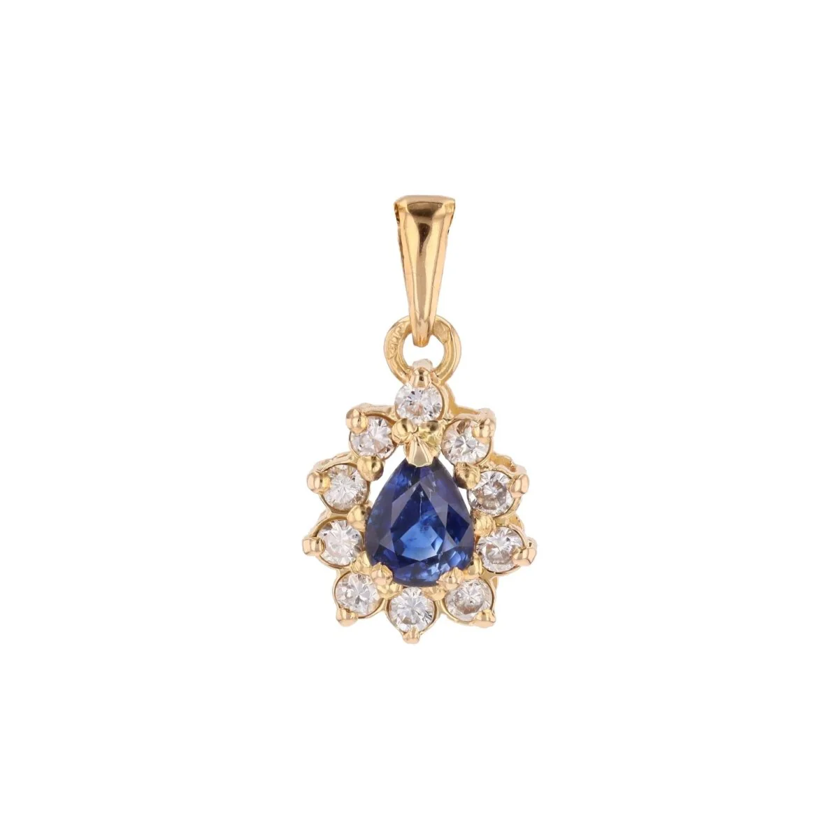 Pendentif sen or jaune, saphir et diamants
