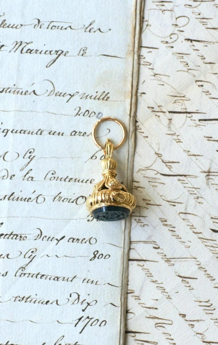 Pendentif Cachet Or Jaune et Jaspe Sanguin