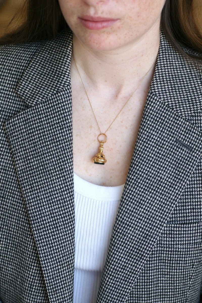 Pendentif Cachet Or Jaune et Jaspe Sanguin - Image 5