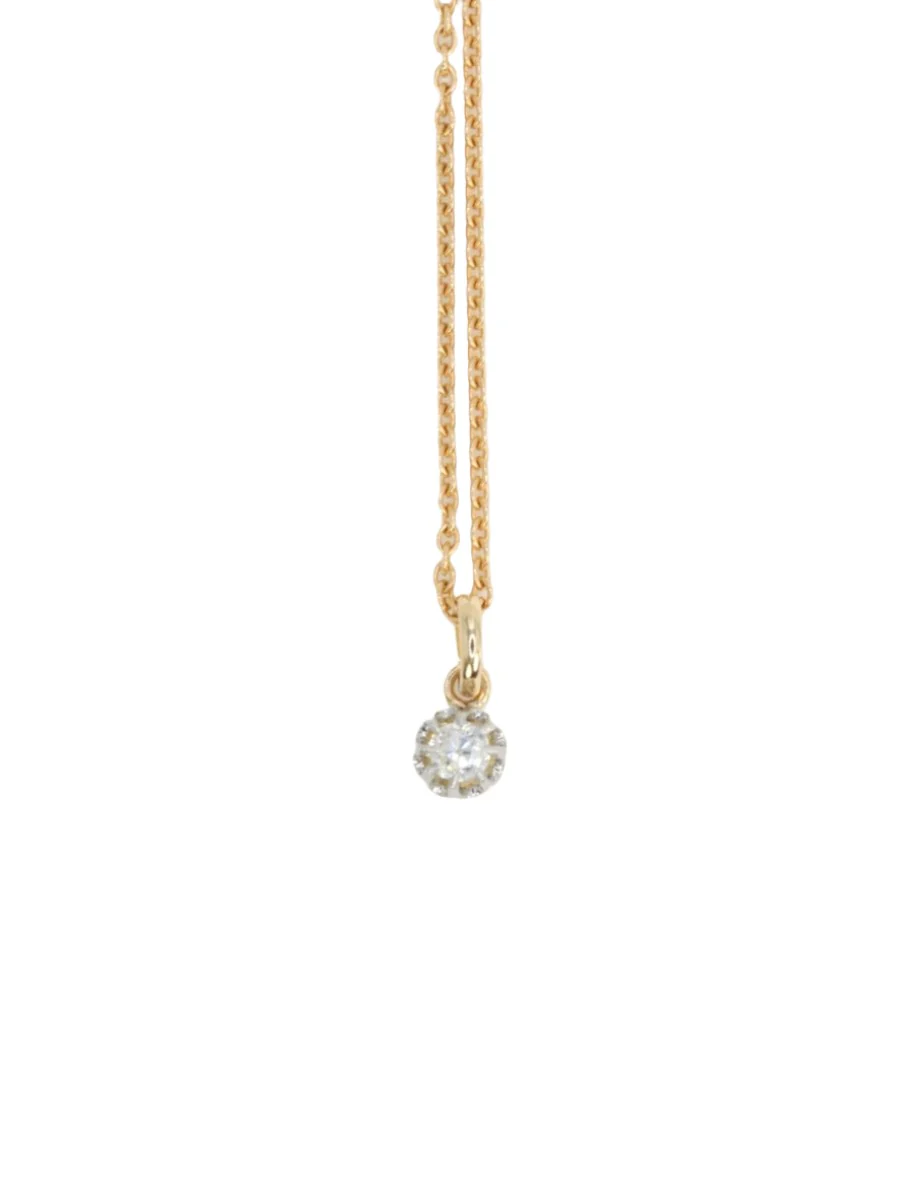 Pendentif solitaire ancien en or, argent et diamant taille ancienne 0.2 ct
