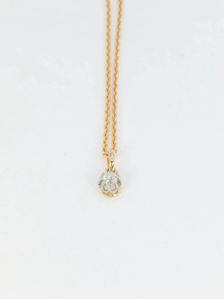 Pendentif solitaire ancien en or, argent et diamant taille ancienne 0.2 ct - Image 3