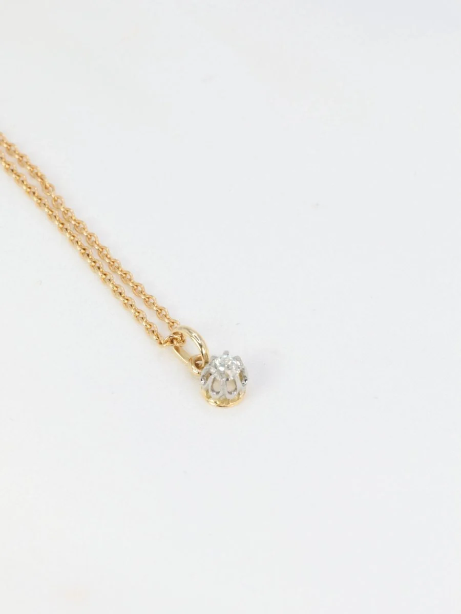 Pendentif solitaire ancien en or, argent et diamant taille ancienne 0.2 ct - Image 4