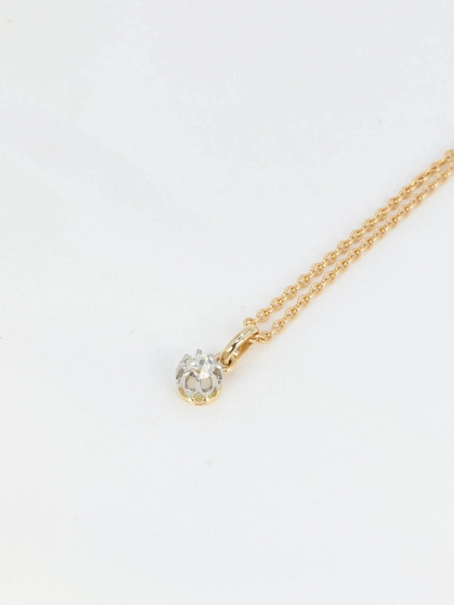 Pendentif solitaire ancien en or, argent et diamant taille ancienne 0.2 ct - Image 5