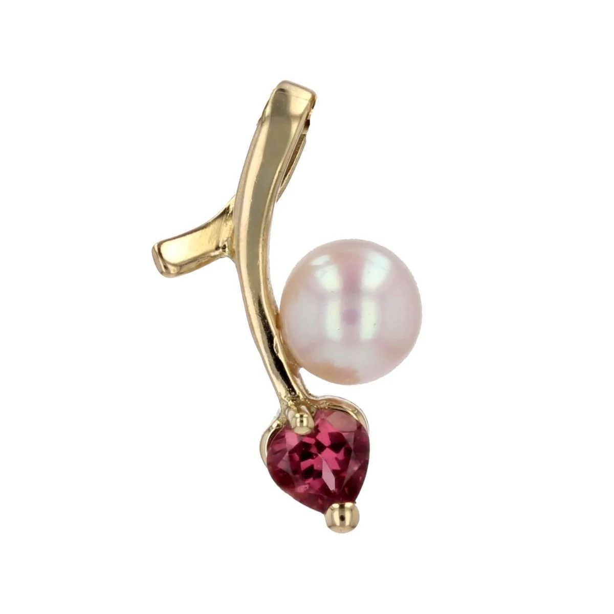 Pendentif en or jaune, perle et tourmaline