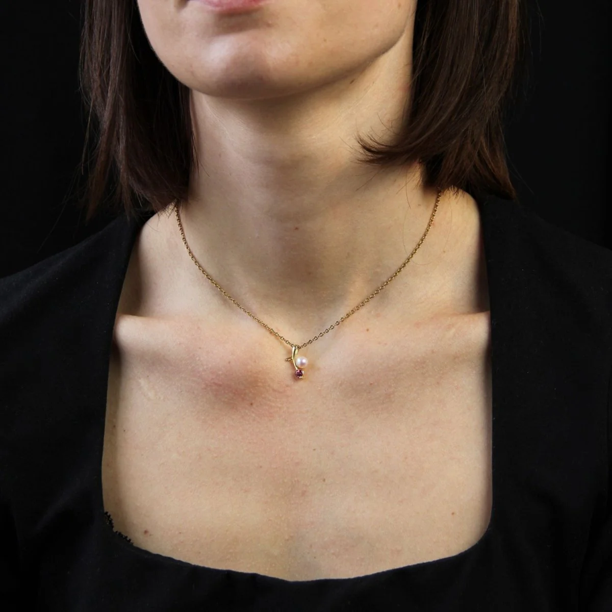 Pendentif en or jaune, perle et tourmaline - Image 2