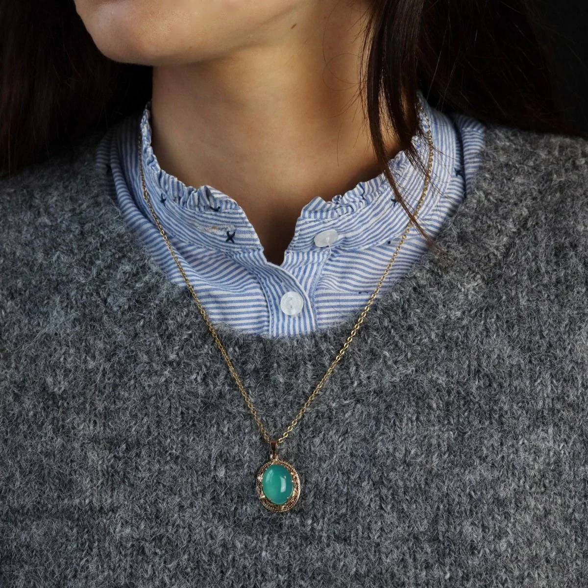 Pendentif en or rose et chrysaprase - Image 2