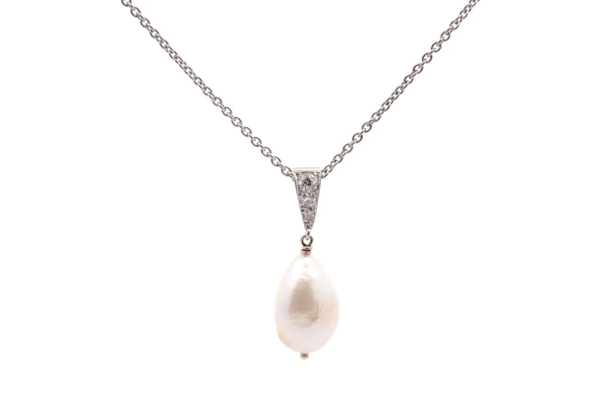 Pendentif vintage perle de culture d'eau douce et diamants
