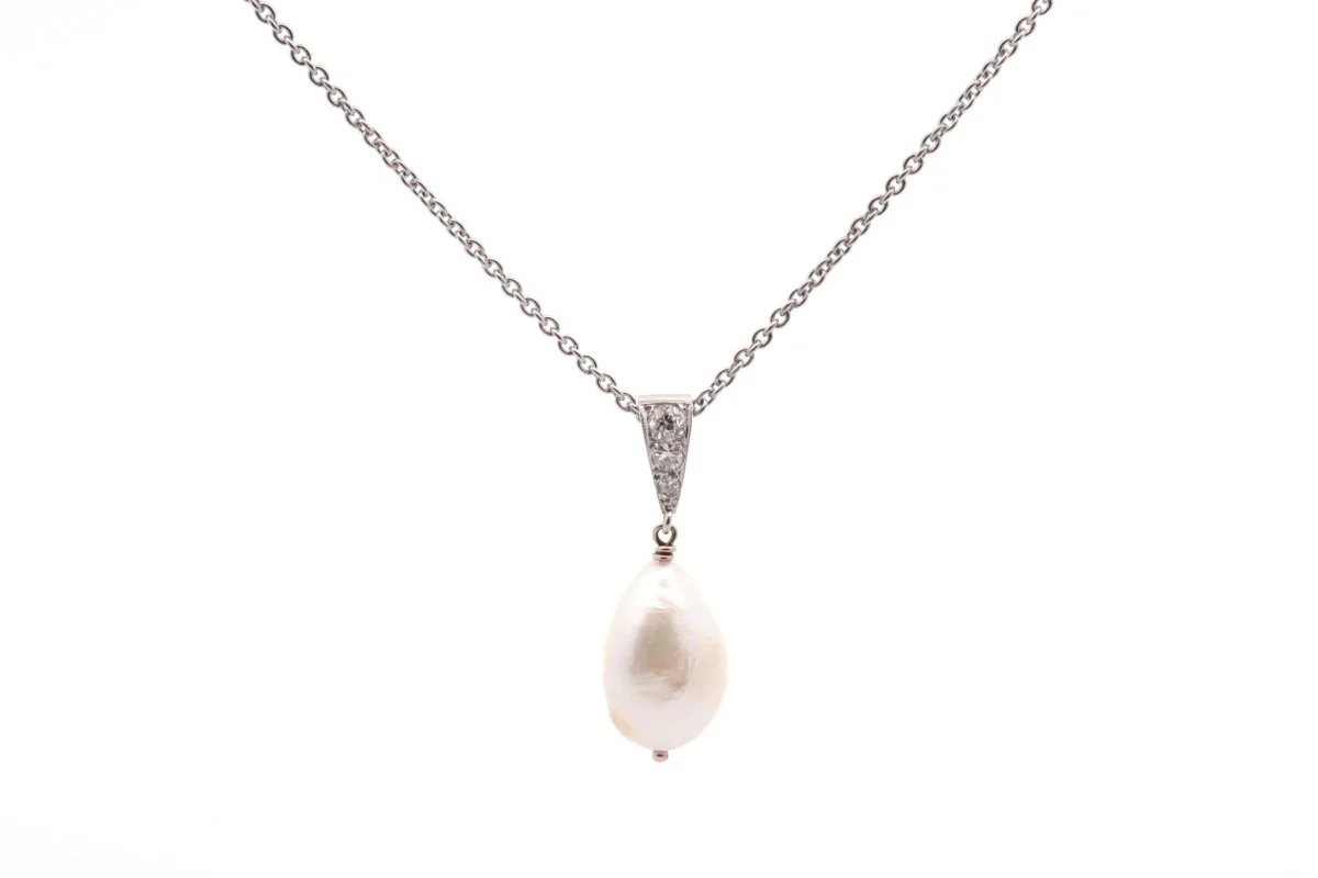 Pendentif vintage perle de culture d'eau douce et diamants - Image 2