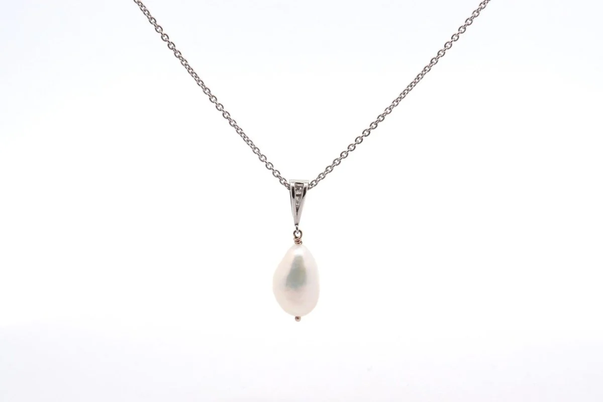 Pendentif vintage perle de culture d'eau douce et diamants - Image 3