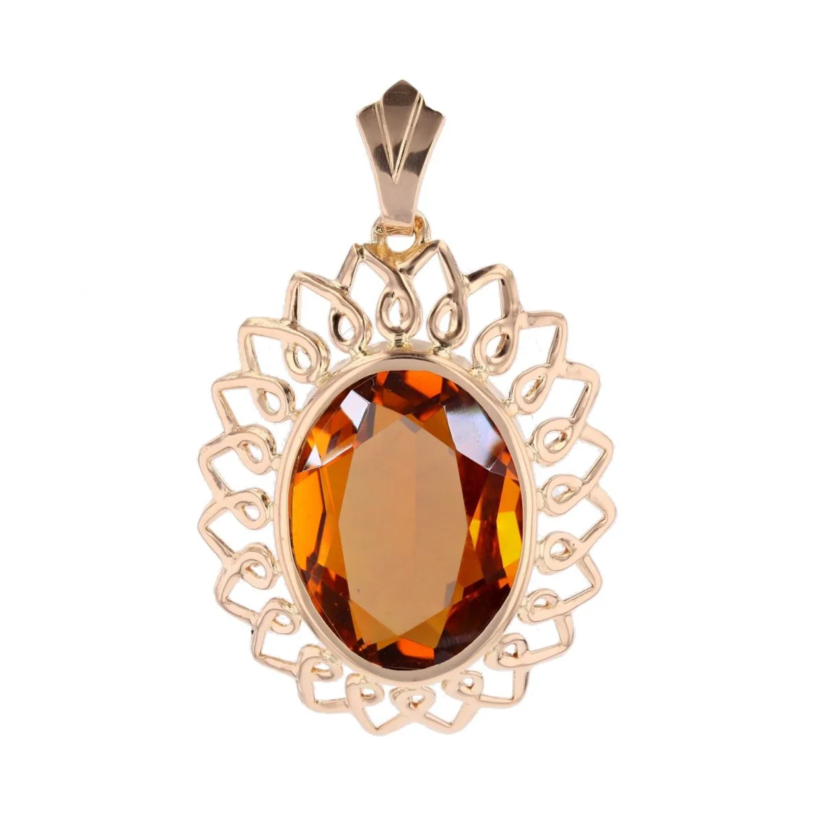 Pendentif vintage en or rose et verre orange