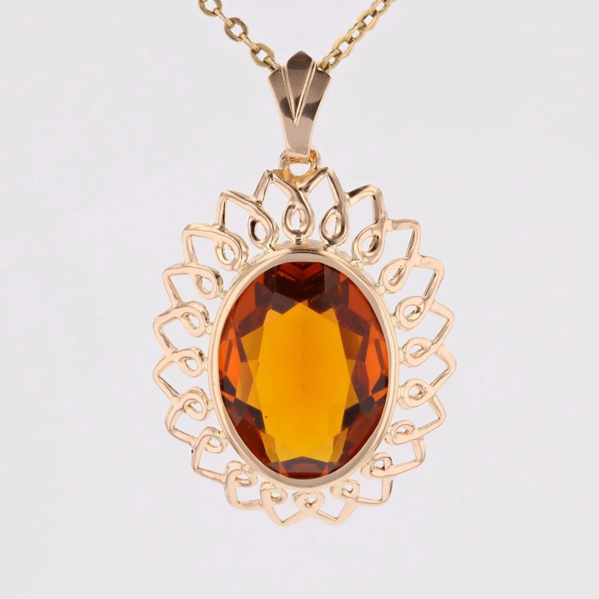 Pendentif vintage en or rose et verre orange - Image 10